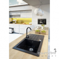 Прямоугольная гранитная кухонная мойка на одну чашу с сушкой Axis Group Mojito 40 1.101.111.10 Black черная