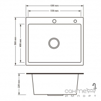 Прямоугольная кухонная мойка из нержавеющей сталь Lidz PVD H6050G 3.0/0.8 мм Brush Grey серая