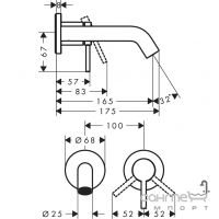 Смеситель для раковины скрытого монтажа Hansgrohe Tecturis S 73350700 бронза, излив 175 см