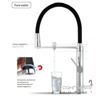 Змішувач для кухні з гнучким виливом та виливом для фільтрованої води Ramon Soler Kitchen 898801MC хром/чорний