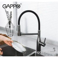 Змішувач для кухні з гнучким виливом Gappo G4398-51 чорний нерж