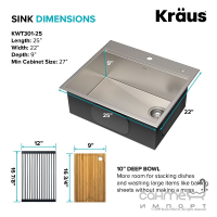 Кухонная мойка c аксессуарами Kraus Kore KWT311-25 нержавеющая сталь сатин