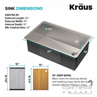 Кухонная мойка c аксессуарами Kraus Kore KWU110-30 нержавеющая сталь сатин