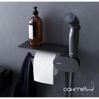 Гигиенический душ с смесителем, полочкой и держателем для туалетной бумаги AM.PM Like F0202622 матовый черный