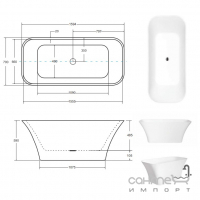 Прямокутна ванна окремостояча Besco Assos S-Line 1600x700 біла