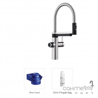 Змішувач для кухні з гнучким виливом та виливом для фільтрованої води Blanco Evol-S Pro Filter PVD Steel 526311