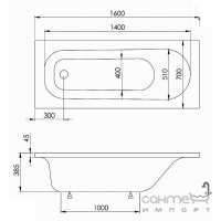 Прямоугольная акриловая ванна Imprese Rozkos 1600x700 белая