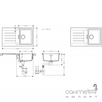 Прямоугольная гранитная кухонная мойка на одну чашу с сушкой Hansgrohe S52 43356290 серый камень