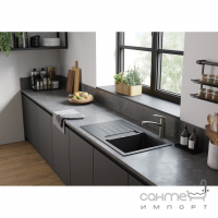 Прямоугольная гранитная кухонная мойка на одну чашу с сушкой Hansgrohe S52 43356170 черный графит