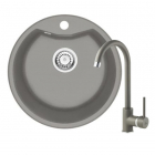 Кругла гранітна мийка кухонна Deante Solis 480x480 сіра + кухонний змішувач Nemezja сірий