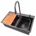 Прямоугольная кухонная мойка со смесителем и каскадом Platinum Handmade WaterFall 3.0/0.7 mm PVD Black 7545А