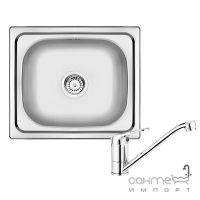 Прямокутна кухонна мийка з нержавіючої сталі Deante Doppio 480x430 + змішувач Lobo хром