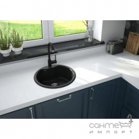 Круглая гранитная кухонная мойка Deante Solis 480x480 графит + кухонный смеситель Nemezja графит