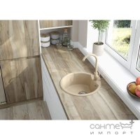Кругла гранітна мийка кухонна Deante Solis 480x480 пісок + кухонний змішувач Nemezja беж