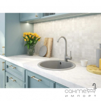 Круглая гранитная кухонная мойка Deante Solis 480x480 серая + кухонный смеситель Nemezja серый