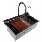 Прямокутна кухонна мийка зі змішувачем, каскадом, краном Platinum Handmade WaterFall PVD Black 7545D