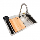 Прямоугольная кухонная мойка со смесителем и каскадом Platinum Handmade WaterFall 3.0/1.0 mm Satin 7545B