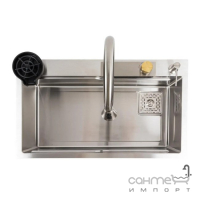 Прямоугольная кухонная мойка со смесителем и каскадом Platinum Handmade WaterFall 3.0/1.0 mm Satin 7545B