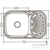 Прямокутна кухонна мийка на одну чашу з сушкою Zerix Decor Z7549-08-180D нержавіюча сталь декор