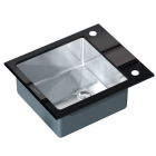 Прямоугольная кухонная мойка Mixxus MX(304)6051-200x1.2-HM-GLASS нержавеющая сталь/черное стекло