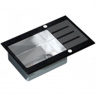 Прямоугольная кухонная мойка с сушкой Mixxus MX(304)7851-200x1.2-HM-GLASS сталь/черное стекло