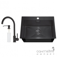 Прямокутна кухонна мийка із змішувачем та дозатором Mixxus MX7844-200x1.2-PVD-BLACK чорна сталь