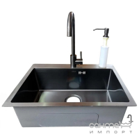 Прямокутна кухонна мийка із змішувачем та дозатором Mixxus MX7844-200x1.2-PVD-BLACK чорна сталь