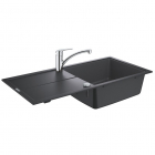 Гранітна кухонна мийка на одну чашу з сушінням Grohe K400 чорна + змішувач для кухні Via 31884AP0 хром