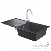 Гранітна кухонна мийка на одну чашу з сушінням Grohe K400 чорна + змішувач для кухні Bau 31885AP0 хром