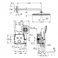Душева система прихованого монтажу з термостатом Grohe QuickFix Precision SmartControl Vitalio Rain Mono 310 Cube 34876000 хром