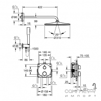 Душева система прихованого монтажу з термостатом Grohe QuickFix Precision Vitalio Rain Mono 310 34880000 хром