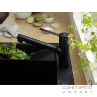 Гранитная кухонная мойка silicatec графит + смеситель для кухни Hansgrohe Zesis 43356670 матовый черный