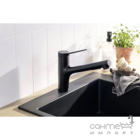 Гранітна кухонна мийка silicatec графіт + змішувач для кухні Hansgrohe Zesis 43356670 матовий чорний