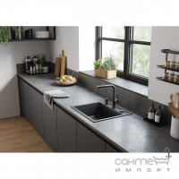 Гранитная кухонная мойка silicatec графит + смеситель для кухни Hansgrohe Talis 43359670 матовый черный