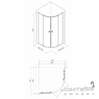 Напівкругла душова кабіна Volle Cadiz 90-R 1039.114501 профіль хром/прозоре скло