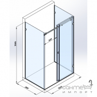 Прямокутна душова кабіна Studio Glass Marmore 1200x800x2000 профіль хром/прозоре скло