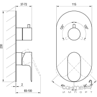 Змішувач для ванни прихованого монтажу на три споживача Ravak Eleganta X070334 графіт браш