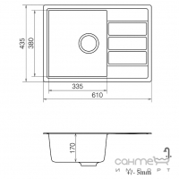 Прямоугольная кварцевая кухонная мойка на одну чашу с сушкой Vankor Easy EMP 02.62 цвета в ассортименте