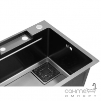 Прямоугольная кухонная мойка с смесителем, каскадом и дозатором Kroner PVD Schwarze SET7546HM черная