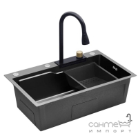 Прямокутна кухонна мийка із змішувачем, каскадом та дозатором Kroner PVD Schwarze SET7546HM чорна