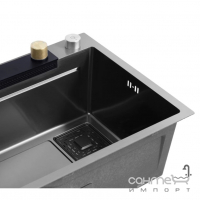 Прямоугольная кухонная мойка с смесителем, каскадом и дозатором Kroner PVD Schwarze SET7546HM черная