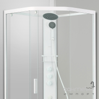 Пентагональный душевой бокс Dusel Glare 559003 профиль матовый белый, стекло прозрачное, задние стенки белые