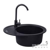 Овальна гранітна кухонна мийка на одну чашу з сушкою Kroner Komposit SCH-6250 CV027413 чорна