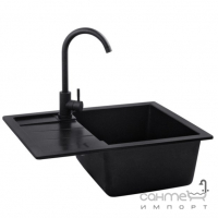 Прямокутна гранітна кухонна мийка на одну чашу з сушкою Kroner Komposit SCH-6550 CV027409 чорна
