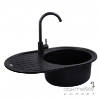Овальна гранітна кухонна мийка на одну чашу з сушкою Kroner Komposit SCH-7750 CV027417 чорна