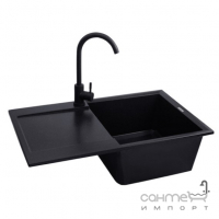 Прямокутна гранітна кухонна мийка на одну чашу з сушкою Kroner Komposit SCH-7850 CV031067 чорна
