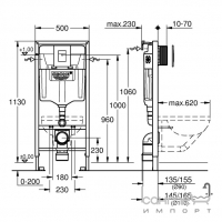 Инсталляция для подвесного унитаза Grohe Rapid SL Skate Cosmopolitan 39940000 панель черный глянец