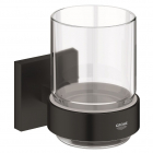 Подвесной стакан Grohe QuickFix Start Cube 410972430 матовый черный/прозрачное стекло