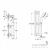 Смеситель-термостат для душа с гарнитуром Grohe Precision Start Vitalio 100 UA303908T1 матовый черный