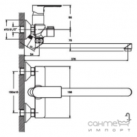 Змішувач для ванни з довгим зливом Haiba Alex 006 euro Graphite графіт